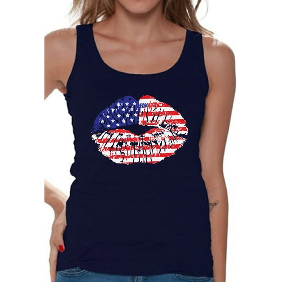 Awkward Styles American Flag Tank Tops Lips Tank Tank for Women USA Flag Stars and Stripes Lips Women's Tops Red White & Blue Lips Tank Top 4th of July Gift Independence Day Party Outfit for Her