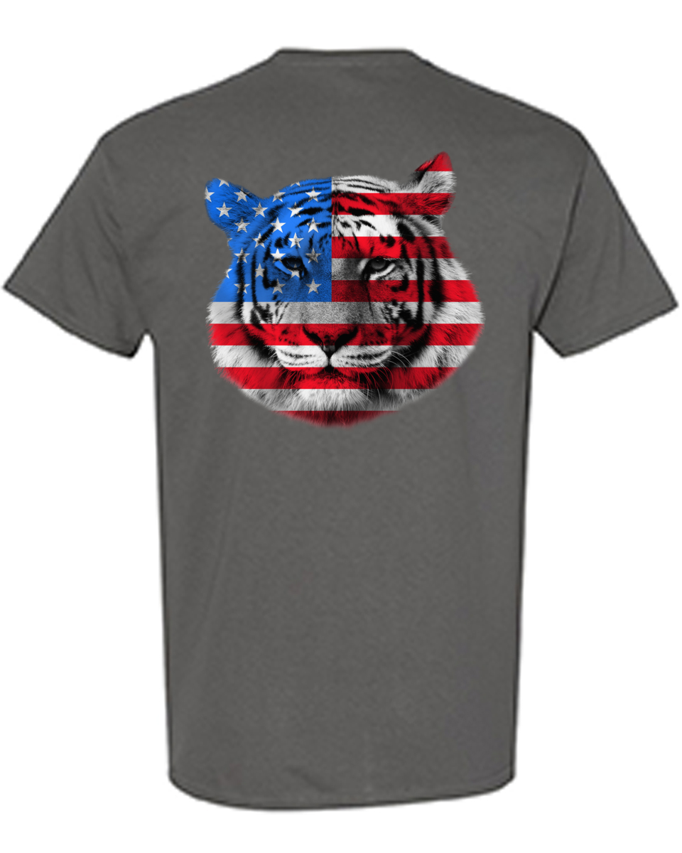 Awkward Styles American Flag Tiger Men T Shirt Independence Day Pro America Tiger T shirt for Men Gifts Pro America Tiger T shirt for Him Tiger Girls Gifts USA Stylish Print on the Back Only - image 1 of 4