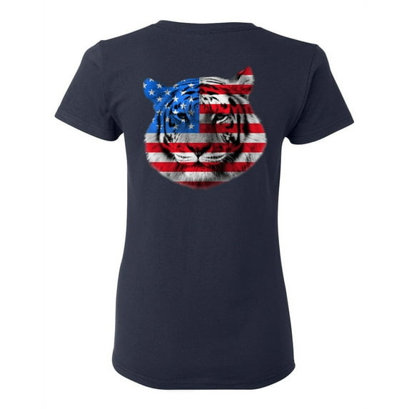 Awkward Styles American Flag Tiger Women Shirt Independence Day Pro America Tiger T shirt for Ladies Gifts Pro America Tiger T shirt for Her Tiger Girls Gifts USA Stylish Print on the Back Only