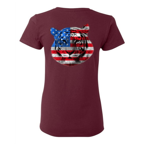 Awkward Styles American Flag Tiger Women Shirt Independence Day Pro America Tiger T shirt for Ladies Gifts Pro America Tiger T shirt for Her Tiger Girls Gifts USA Stylish Print on the Back Only