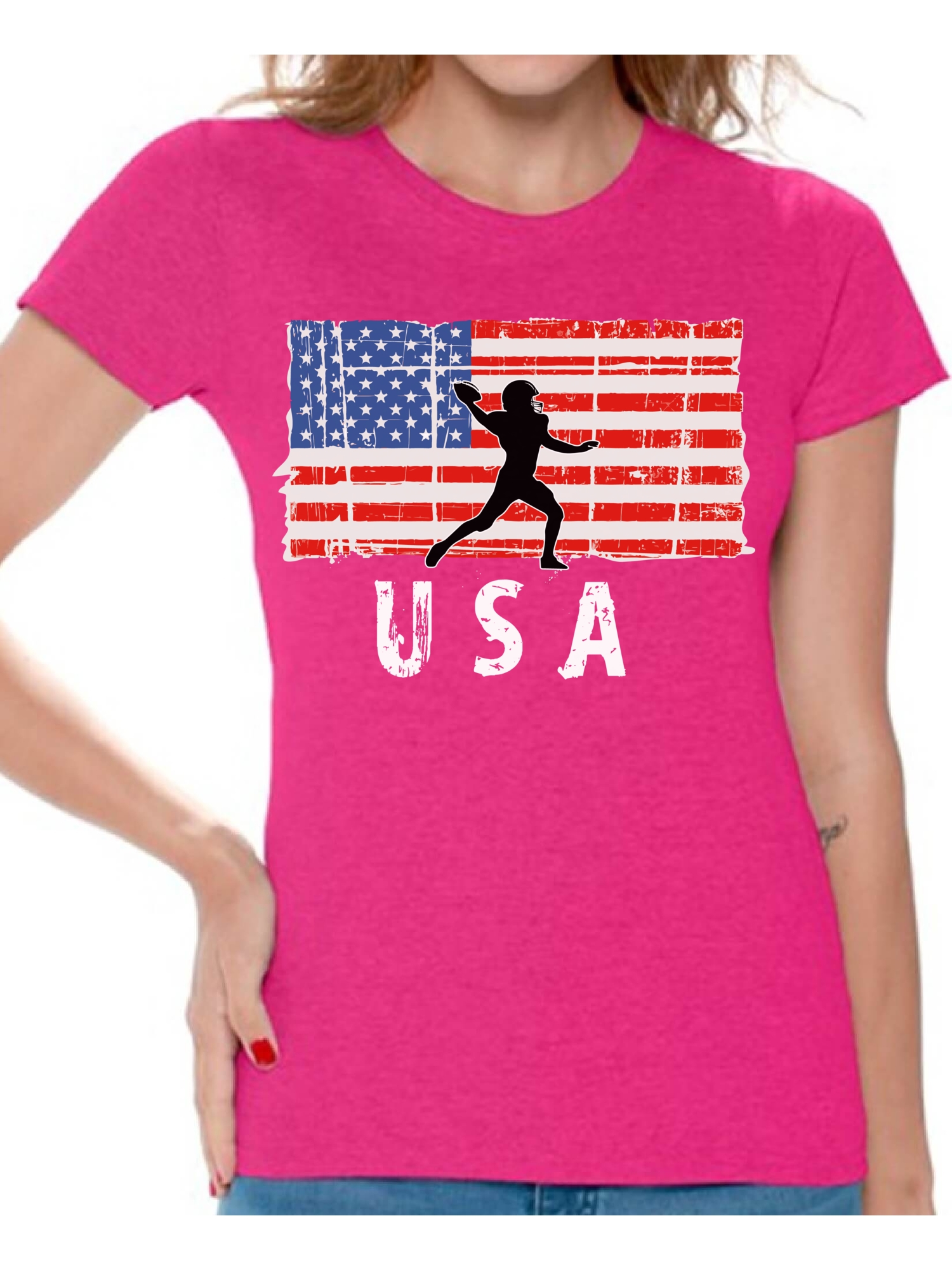 Awkward Styles American Football USA Women Shirt Women Gifts 4th of July T shirt for Women Patriotic Gifts Vintage USA Flag Women Tshirt 4th of July Party USA T-shirt for Women Love USA - image 1 of 4