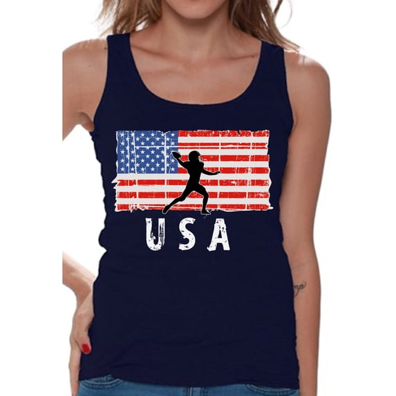 Awkward Styles American Football USA Women Tank Top Independence Day Vintage USA Flag Shirt for Women One Nation USA Patriotic Women Tank Free to Be Me 4th of July Top for Women