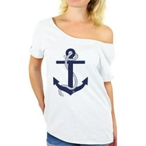 Awkward Styles Anchor Off the Shoulder T Shirt for Women Anchor Off Shoulder Shirt for Ladies Marine Tshirt for Girls Gifts Marine Themed Party Cute Gifts for Sailor Captain T-Shirt for Girlfriend