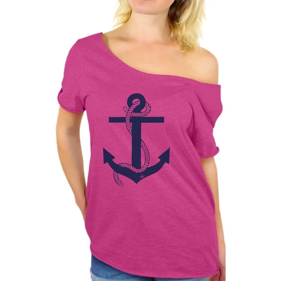 Awkward Styles Anchor Off the Shoulder T Shirt for Women Anchor Off Shoulder Shirt for Ladies Marine Tshirt for Girls Gifts Marine Themed Party Cute Gifts for Sailor Captain T-Shirt for Girlfriend
