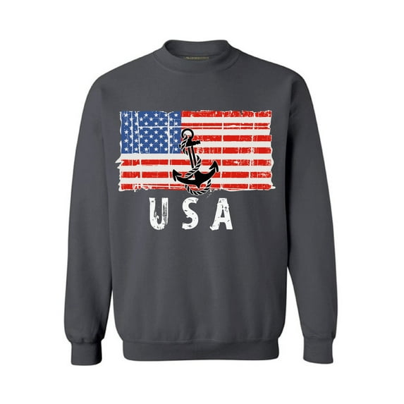 Awkward Styles Anchor USA Crewneck Stripes and Stars USA Sailing Men Women Sweatshirt United States of America USA Flag Sweater for Men Made in the USA USA Flag Sweater for Women Patriotic Gifts