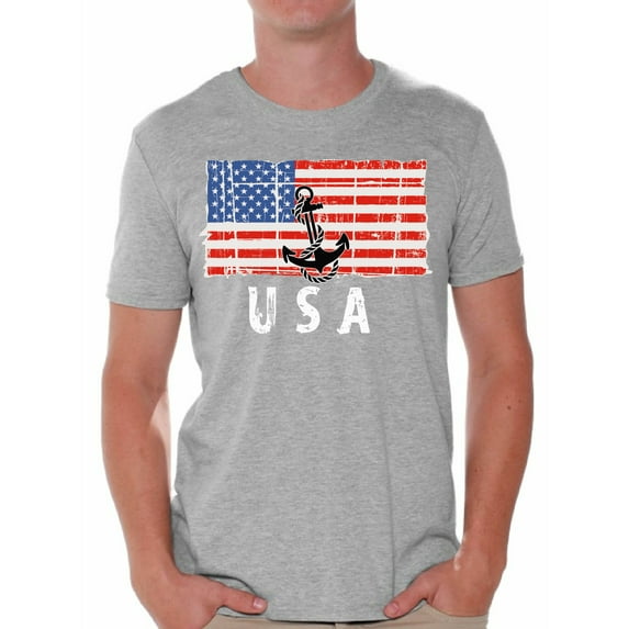 Awkward Styles Anchor USA Men Shirt Independence Day US Flag T shirt for Men I'm American USA Marine Men Tshirt Gifts for Men USA Nautical T-shirt for Men One Nation Retro USA Men Shirts