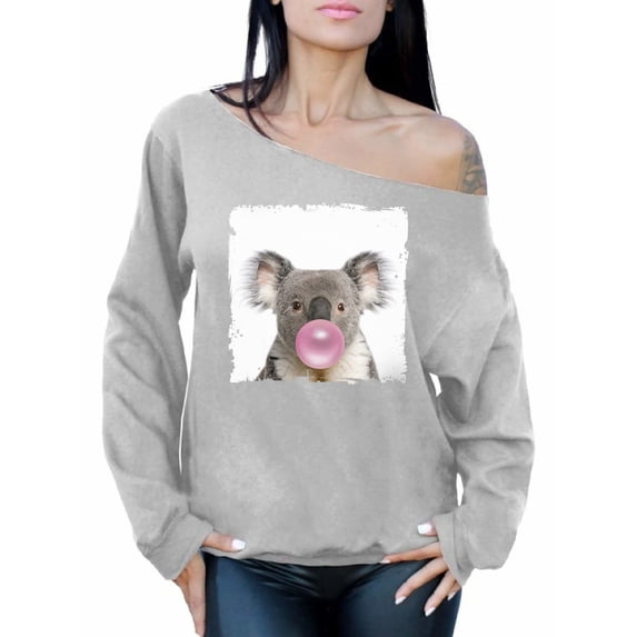 Awkward Styles Animal Clothing Collection Koala Off The Shoulder Sweatshirt Animal Lover Sweatshirt Koala with Gum Off The Shoulder Sweatshirt Koala Clothing Koala Hoodie Cute Animal Sweater