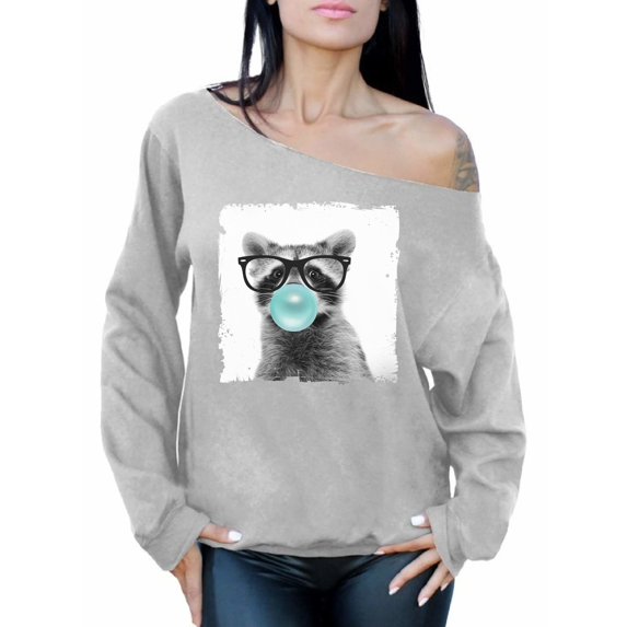 Awkward Styles Animal Lovers Clothing Collection Raccoon Off The Shoulder Sweatshirt Animal Sweatshirt Raccoon with Gum Off The Shoulder Sweatshirt Raccoon Clothing Raccoon Hoodie Cute Animal Sweater