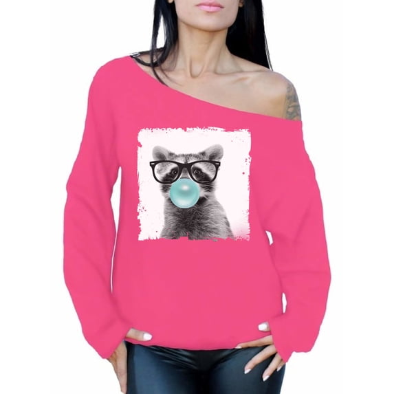 Awkward Styles Animal Lovers Clothing Collection Raccoon Off The Shoulder Sweatshirt Animal Sweatshirt Raccoon with Gum Off The Shoulder Sweatshirt Raccoon Clothing Raccoon Hoodie Cute Animal Sweater