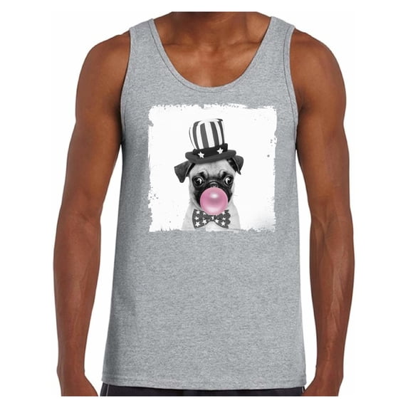 Awkward Styles Animal Puppy Tank Top for Men Cute Pug with Pink Gum T Shirt Animal Men Shirt Funny Animal Gifts Pug Clothing Pug Tank Top Men Tank Top Little Pug Blow Pink Gum Cute Pug T Shirt