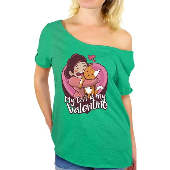 Awkward Styles Anti Valentine T Shirt My Cat is My Valentine Off Shoulder Tops for Women Valentines Tee