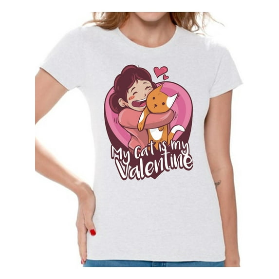 Awkward Styles Anti Valentine T-Shirt My Cat is My Valentine T Shirts for Women Valentines Tee