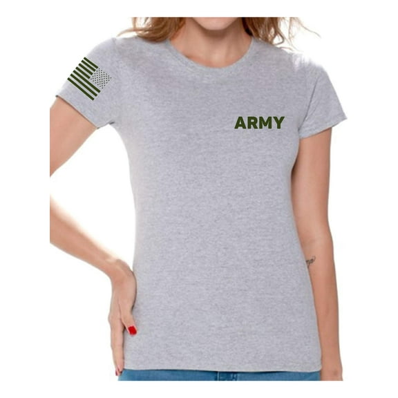 Awkward Styles Army Tshirt for Women Army Shirt with Usa Flag on Sleeve Patriots Gifts for Her Military Army Shirt American Flag Sleeve Army T Shirt for Women Army Gifts Army Physical Training Shirt