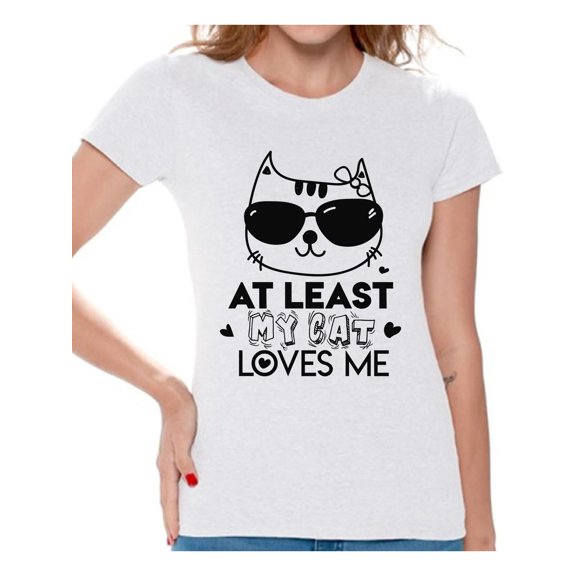 Awkward Styles At Least My Cat Loves Me Shirt Valentine's Day T Shirt for Women Valentines Day Gift Idea for Her Cat Lovers Shirt Cute Cat Valentine Tshirt Valentines Day Single Funny Valentine Shirt