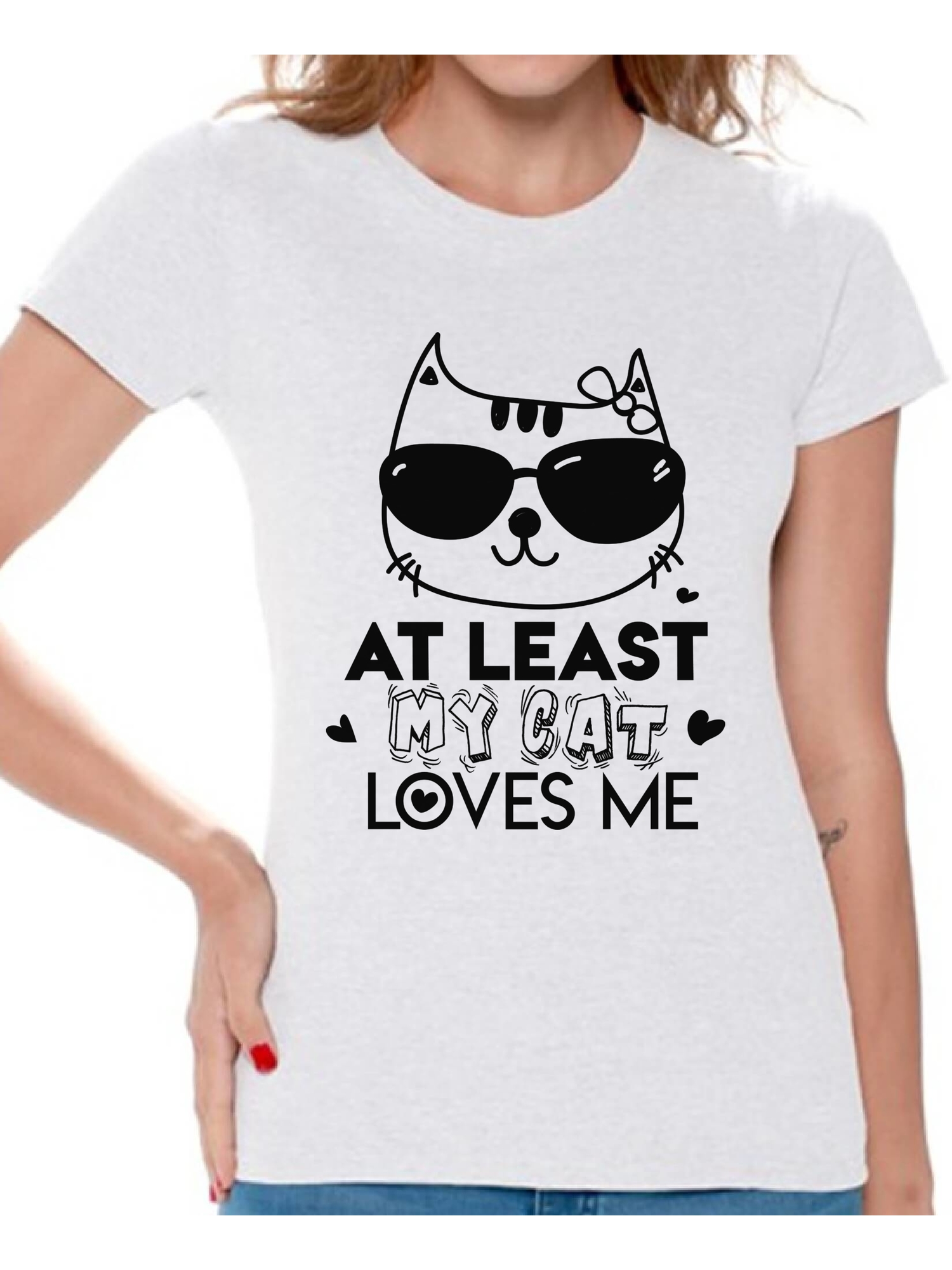 Awkward Styles At Least My Cat Loves Me Shirt Valentine's Day T Shirt for Women Valentines Day Gift Idea for Her Cat Lovers Shirt Cute Cat Valentine Tshirt Valentines Day Single Funny Valentine Shirt - image 1 of 4
