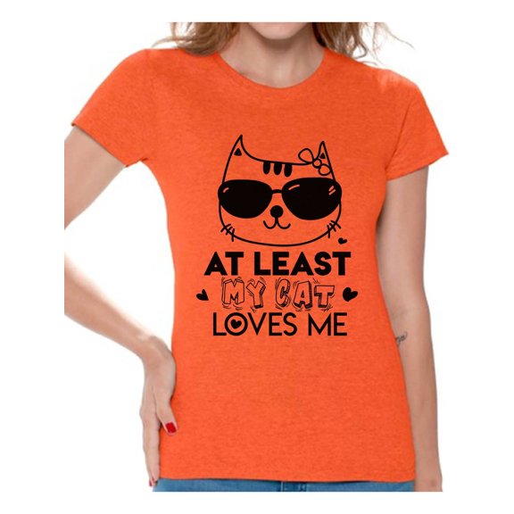 Awkward Styles At Least My Cat Loves Me Shirt Valentine's Day T Shirt for Women Valentines Day Gift Idea for Her Cat Lovers Shirt Cute Cat Valentine Tshirt Valentines Day Single Funny Valentine Shirt