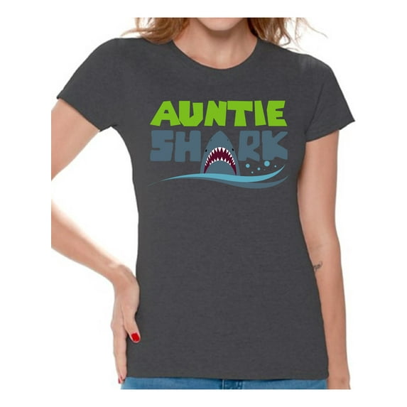 Awkward Styles Auntie Shark Tshirt Family Vacation Shirts Shark Family Shirts Women's Outfit Funny Shark T Shirt for Her Matching Shark Tshirt for Family Shark Themed Party Outfit for Auntie