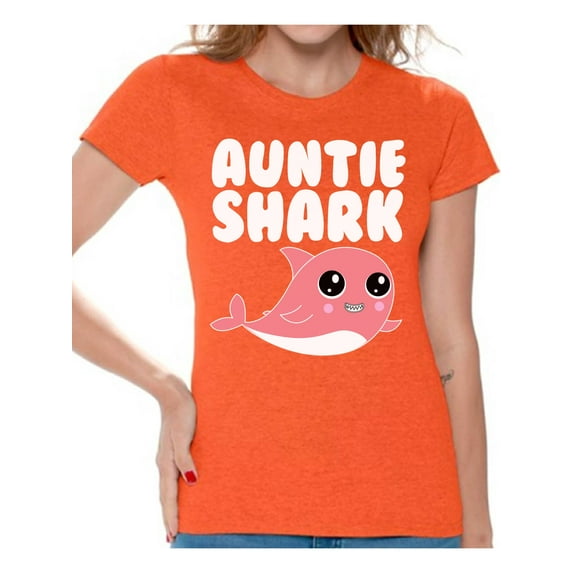 Awkward Styles Auntie Shark Women's Shirt Family Vacation Shirts Shark Family Shirts Women's Outfit Funny Shark T Shirt for Her Matching Shark Tshirt for Family Shark Themed Party Outfit for Auntie