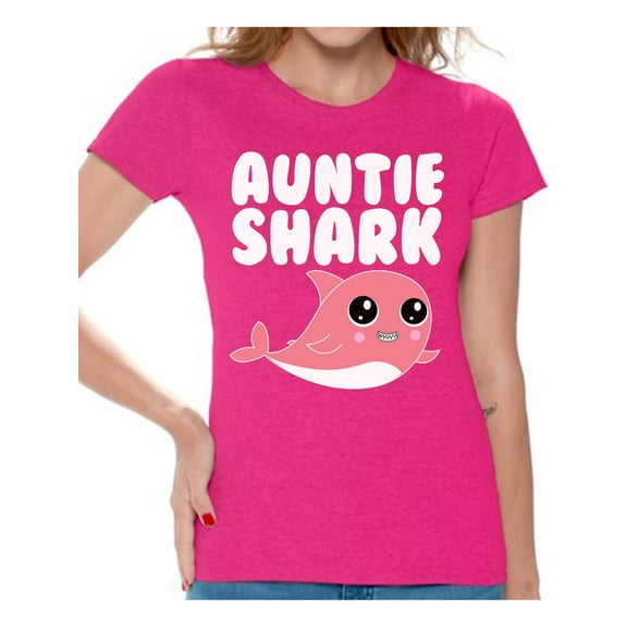 Awkward Styles Auntie Shark Women's Shirt Family Vacation Shirts Shark Family Shirts Women's Outfit Funny Shark T Shirt for Her Matching Shark Tshirt for Family Shark Themed Party Outfit for Auntie