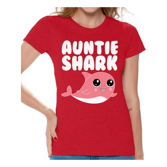 Awkward Styles Auntie Shark Women's Shirt Family Vacation Shirts Shark Family Shirts Women's Outfit Funny Shark T Shirt for Her Matching Shark Tshirt for Family Shark Themed Party Outfit for Auntie