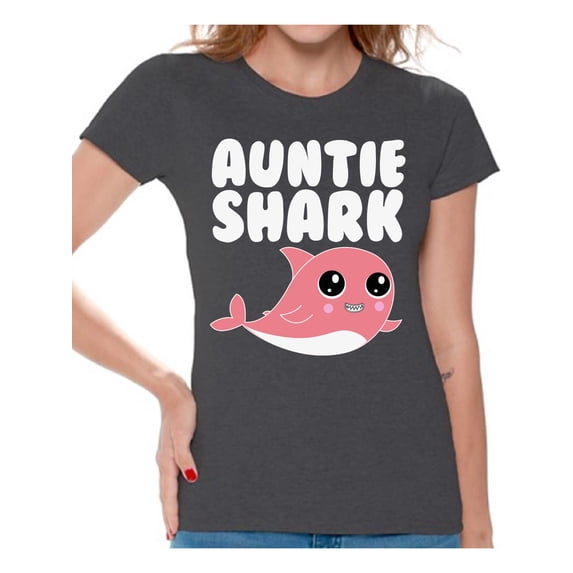 Awkward Styles Auntie Shark Women's Shirt Family Vacation Shirts Shark Family Shirts Women's Outfit Funny Shark T Shirt for Her Matching Shark Tshirt for Family Shark Themed Party Outfit for Auntie