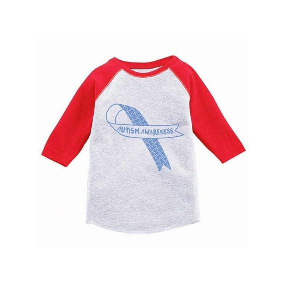 Awkward Styles Autism Awareness Blue Ribbon Shirts for Kids Autism Awareness Baseball Jersey Shirt Blue Support Ribbon for Autism Awareness Autism Ribbon 3/4 Sleeve Shirts for Kids Autism Ribbon Gifts
