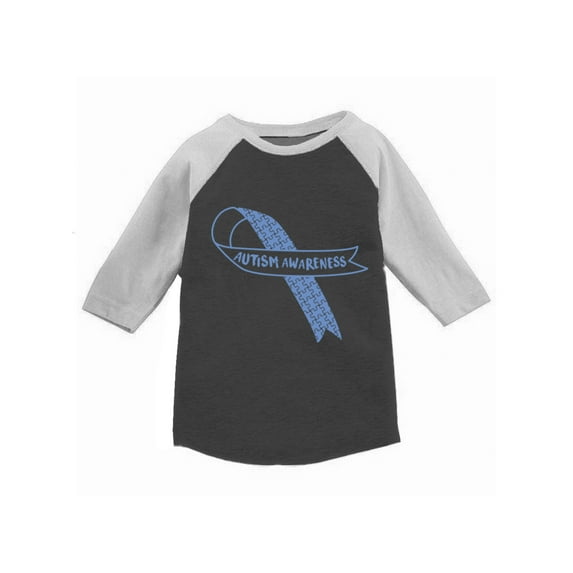 Awkward Styles Autism Awareness Blue Ribbon Shirts for Kids Autism Awareness Baseball Jersey Shirt Blue Support Ribbon for Autism Awareness Autism Ribbon 3/4 Sleeve Shirts for Kids Autism Ribbon Gifts