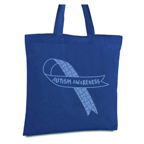 Awkward Styles Autism Awareness Blue Ribbon Tote Bag Autism Shopper Tote Bag for Women Autism Awareness Gifts for Him Blue Ribbon Canvas Bag for Autism Awareness Autism Support Ribbon Cotton Bag
