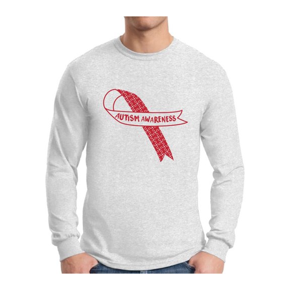 Awkward Styles Autism Awareness Red Ribbon Support Unique Graphic Long Sleeve T-shirt Tops