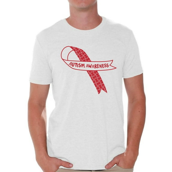 Awkward Styles Autism Awareness Red Ribbon Support Unique Graphic T-shirt Tops