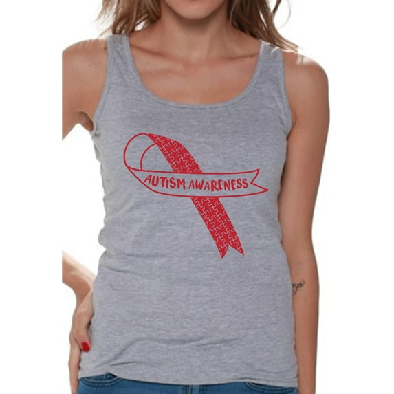 Awkward Styles Autism Awareness Red Ribbon Support Unique Graphic Tank Tops
