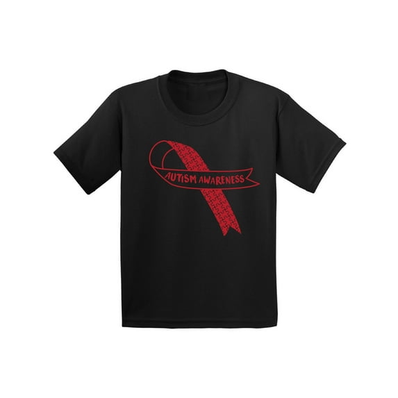 Awkward Styles Autism Awareness Red Ribbon Support Unique Graphic Youth Kids T-shirt Tops