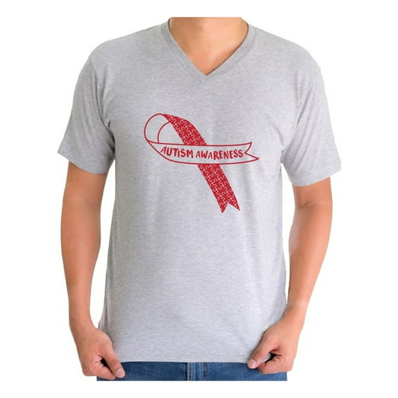 Awkward Styles Autism Awareness Red Ribbon Support Unique V-neck T-shirt