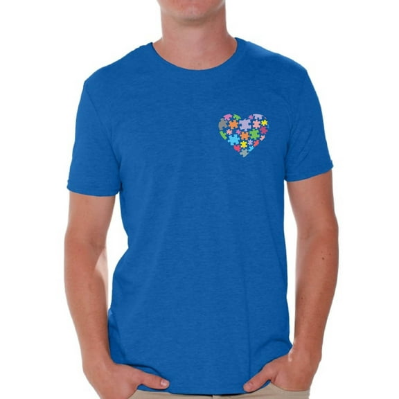 Awkward Styles Autism Awareness Shirts for Men Heart Pocket T-shirt Autism Gifts Love Puzzle Tshirt for Men Support Autism Awareness Men's T Shirt Autistic Spectrum Awareness Shirts