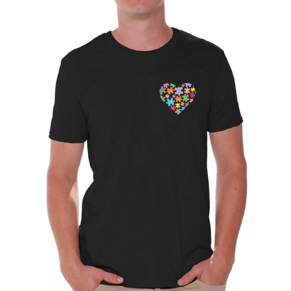 Awkward Styles Autism Awareness Shirts for Men Heart Pocket T-shirt Autism Gifts Love Puzzle Tshirt for Men Support Autism Awareness Men's T Shirt Autistic Spectrum Awareness Shirts