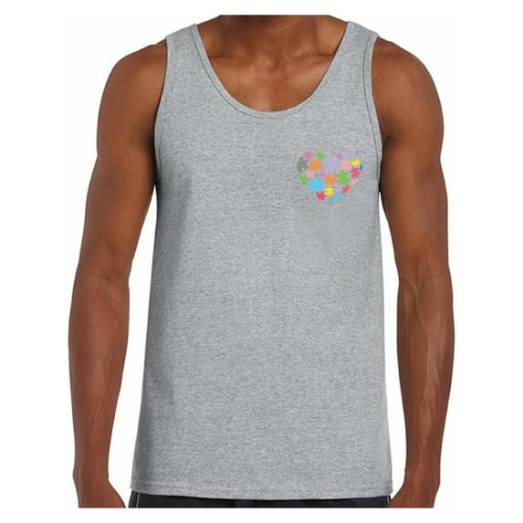 Awkward Styles Autism Awareness Tank Tops for Men Heart Pocket Puzzle Tank Top Autism Gifts Love Puzzle Men's Tank Top Support Autism Awareness Men's Tanks Autistic Spectrum Awareness Tops