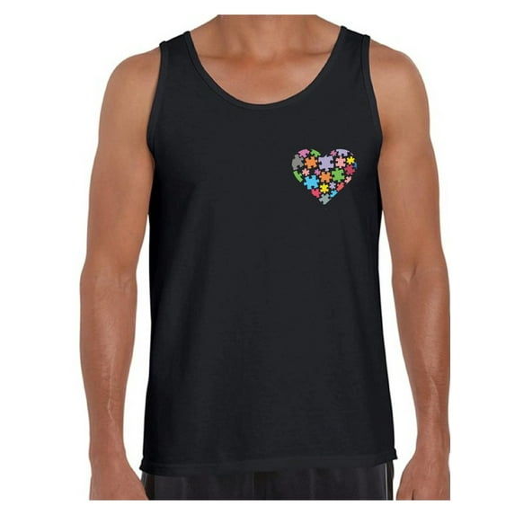 Awkward Styles Autism Awareness Tank Tops for Men Heart Pocket Puzzle Tank Top Autism Gifts Love Puzzle Men's Tank Top Support Autism Awareness Men's Tanks Autistic Spectrum Awareness Tops