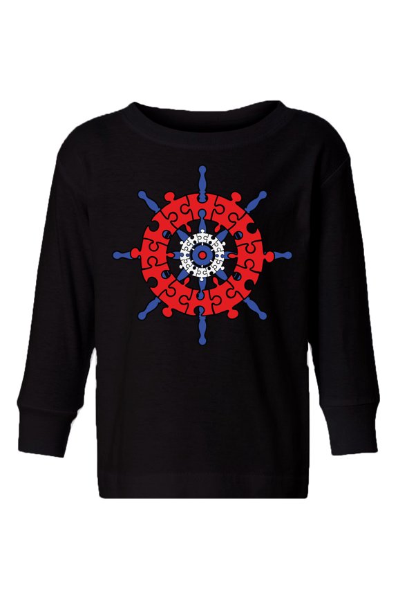 Autism Awareness Toddler Long Sleeve Shirt for Boys Girls Captain's Helm T-shirt