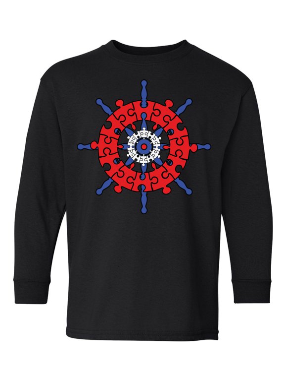 Autism Awareness Youth Long Sleeve T-shirt for Boys Captain's Helm Crewneck Tee for Girls