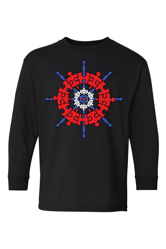 Autism Awareness Youth Long Sleeve T-shirt for Boys Captain's Helm Crewneck Tee for Girls