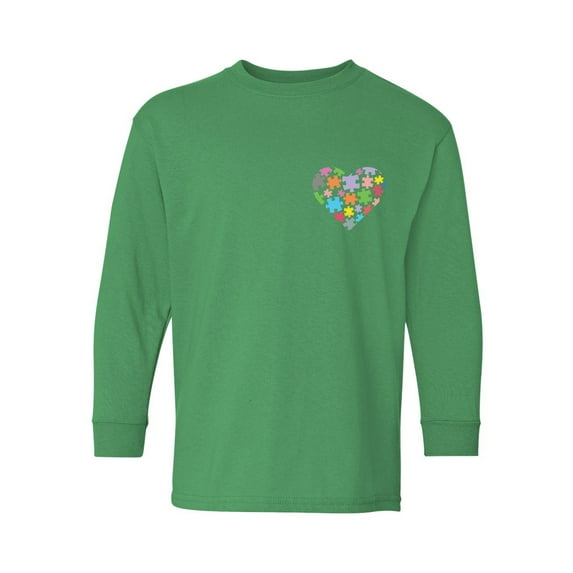 Awkward Styles Autism Awareness Youth Long Sleeve T-shirt for Boys Heart Puzzle Crewneck Tee for Girls