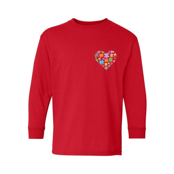 Awkward Styles Autism Awareness Youth Long Sleeve T-shirt for Boys Heart Puzzle Crewneck Tee for Girls