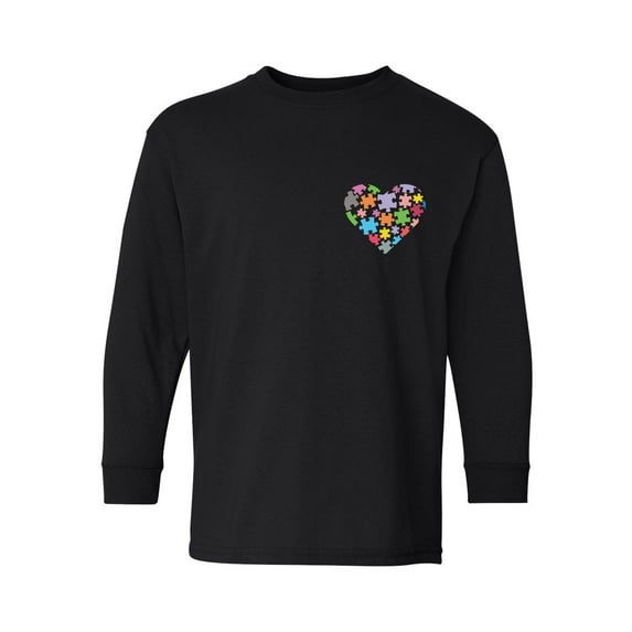 Awkward Styles Autism Awareness Youth Long Sleeve T-shirt for Boys Heart Puzzle Crewneck Tee for Girls