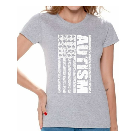 Awkward Styles Autism Flag Shirt for Women American Flag Autism Awareness T-shirt Autism Women's Tshirt Top USA Flag Autism Gifts Autistic Spectrum Awareness T Shirt Support Autism Shirts