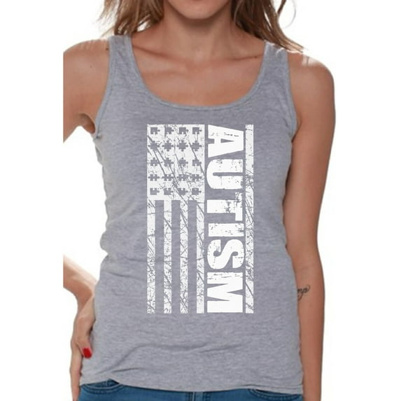 Awkward Styles Autism Flag Tank Top for Women American Flag Autism Awareness Tank Top Autism Tanks for Women USA Flag Autism Gifts Autistic Spectrum Awareness Women's Tank Tops Support Autism Tanks