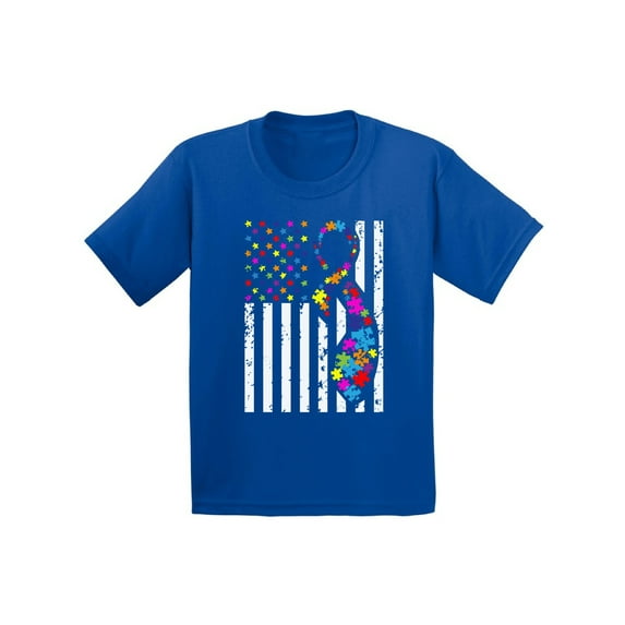 Awkward Styles Autism Ribbon Flag Toddler Shirt Autism Awareness Shirt for Kids Autism American Flag Tshirt Autism Color Flag Shirt for Toddlers Autism Awareness Gifts for Boys and Girls Autism Shirt