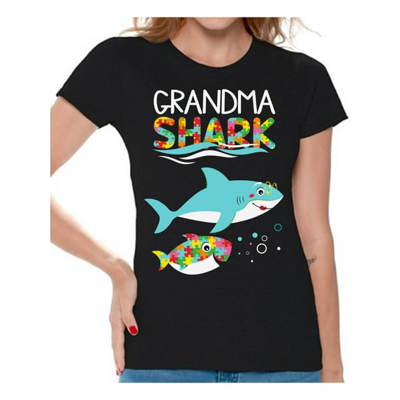 Awkward Styles Autism Shirts Matching Family Shark Outfit Autism Puzzle Tee Mini Shark Romper Mommy Daddy Shark T-shirt Uncle Shark Auntie Shark Sister Shark Brother Shark Grandma Grandpa Shark