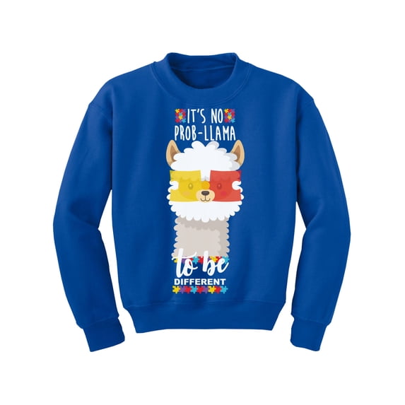 Awkward Styles Autism Youth Sweatshirt It's No Prob-Llama to be Different Crewneck Tops for Kids Llama Top