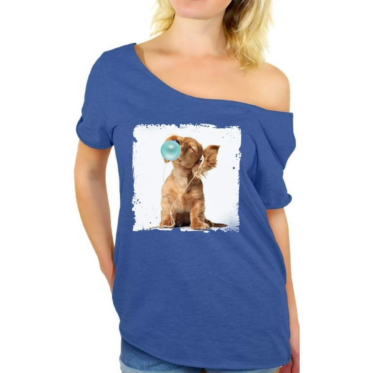 Awkward Styles Baby Dog Shirt Women Clothes Puppy with Gum Off The Shoulder Shirt Animal Lovers Women T Shirt Dog with Gum Off The Shoulder Funny