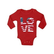 Awkward Styles Baby Love American Flag Graphic Baby Long Sleeve Bodysuits Tops USA Flag Stars and Stripes Patriotic Gift